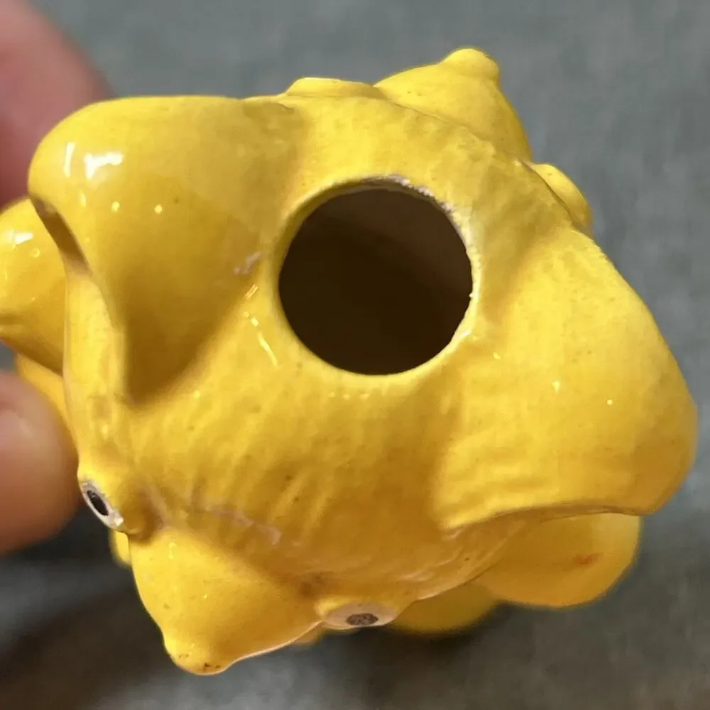 Vintage 2pc Yellow Ceramic Teddy Bear Macrame Beads 2 3/4in Crafting Supplies